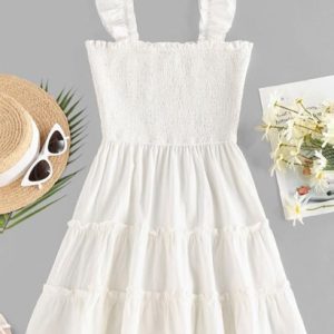 Smocked Ruffle Sleeveless Tiered Dress