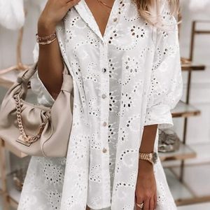 Eyelet Drop Shoulder Shirt Dress