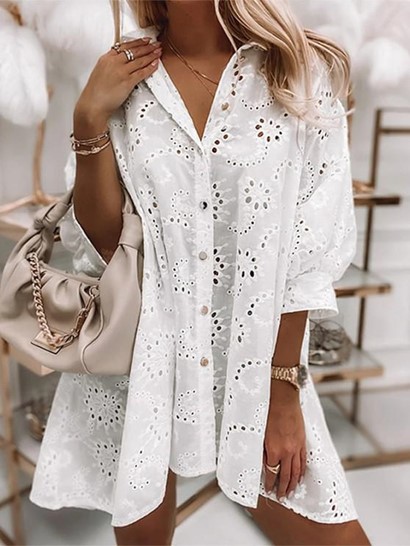 Eyelet Drop Shoulder Shirt Dress