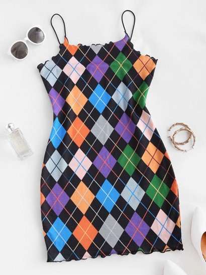 Argyle Lettuce Trim Bungee Strap Dress