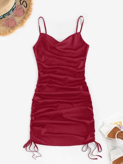 Satin Cinched Cowl Front Mini Dress