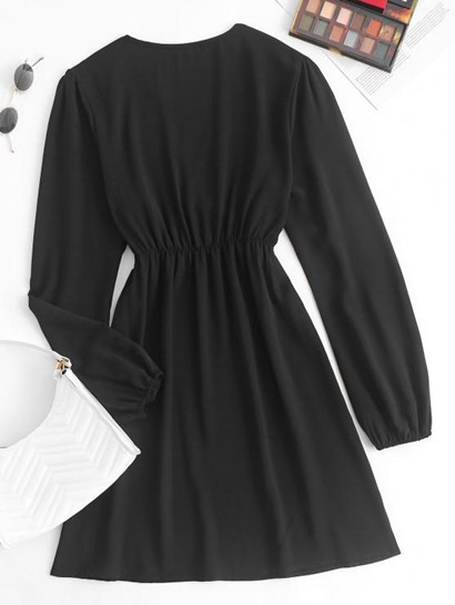 Long Sleeve Empire Waist Mini Dress - Image 2