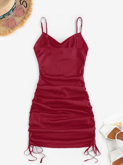 Satin Cinched Cowl Front Mini Dress - Image 2