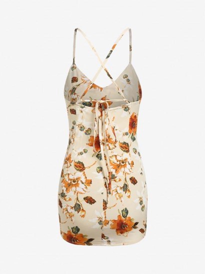Cross Flower Print Cinched Slip Dress - Image 2