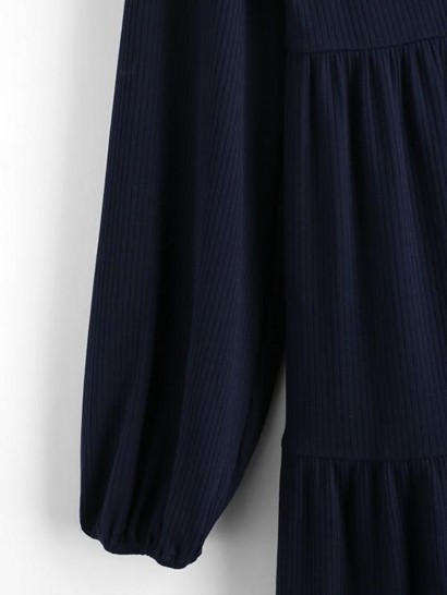 Ribbed Long Sleeve Mini Smock Dress - Image 4