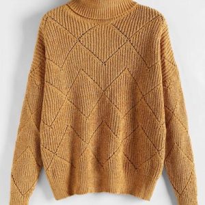 Turtleneck Chenille Pointelle Knit Sweater