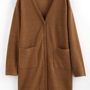 Button Up Front Pockets Cardigan