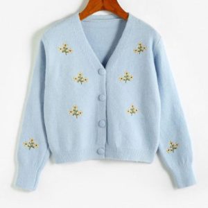 Floral Embroidered Button Up Cardigan