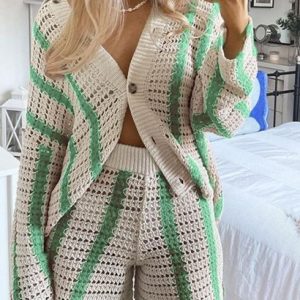 Striped Openwork Drop Shoulder Cardigan
