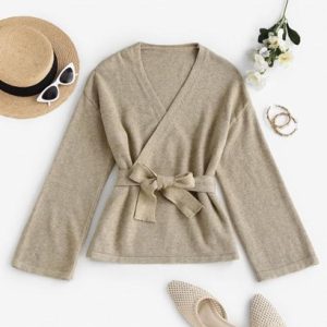Belted Heathered Wrap Cardigan