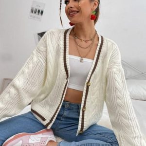 Preppy Cricket Cable Knit Cardigan