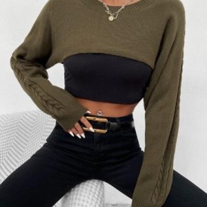 Cable Knit Panel Shrug Sweater