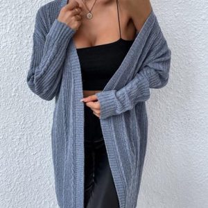 Open Front Long Cable Knit Cardigan
