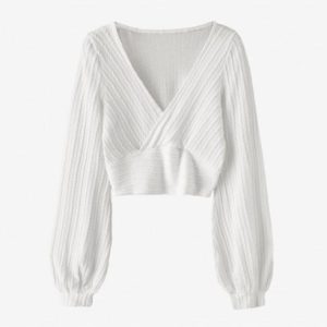 Cable Knit Surplice Cropped Knitwear