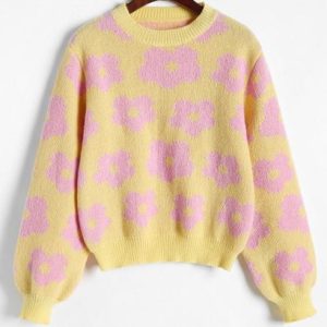 Crewneck Pastel Floral Graphic Sweater