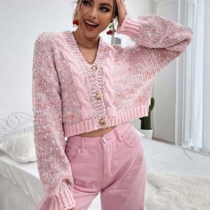 Heathered Textured Knit Cropped Cardigan