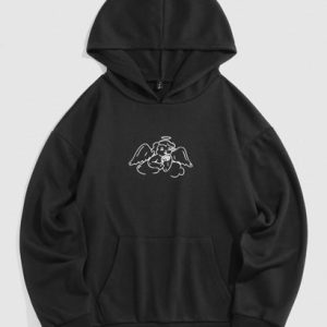 Drop Shoulder Angel Print Renaissance Hoodie