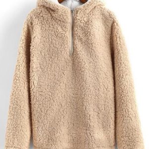 Quarter Zip Faux Shearling Teddy Hoodie
