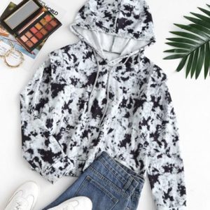 Drawstring Shoulder Pads Tie Dye Hoodie
