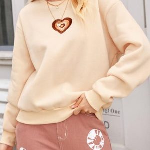 Heart Embroidered Valentines Loose Sweatshirt