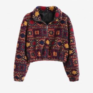 Christmas Snowflake Tribal Half Zip Teddy Sweatshirt