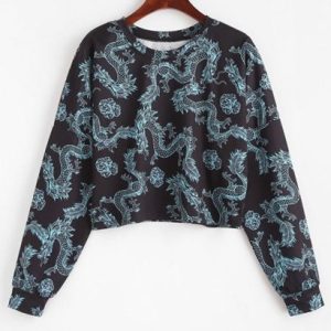 Drop Shoulder Dragon Oriental Sweatshirt