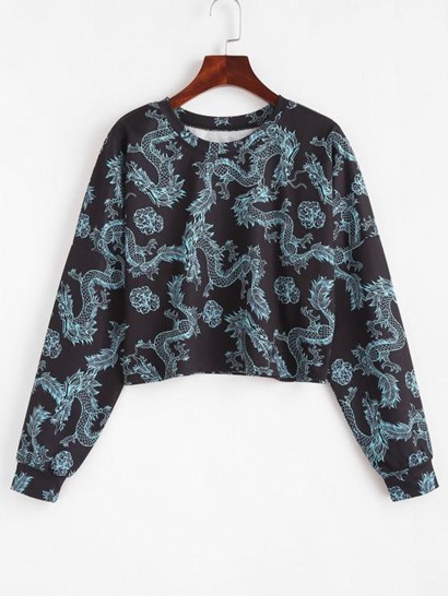 Drop Shoulder Dragon Oriental Sweatshirt