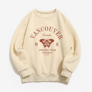 Letter Butterfly Print Thermal Lined Sweatshirt