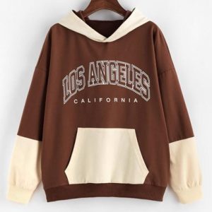 Drop Shoulder Colorblock Letter Print Hoodie
