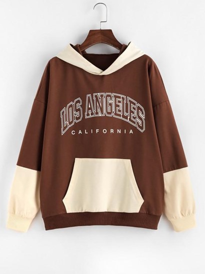 Drop Shoulder Colorblock Letter Print Hoodie