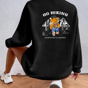 Hiking Bear Print Pullover Sweatshirt