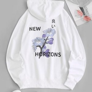 Cotton Flower Graphic Kangaroo Pocket Hoodie