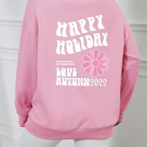 Crewneck HAPPY HOLIDAY Floral Graphic Sweatshirt