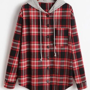 Plaid Button Up Hooded Shacket