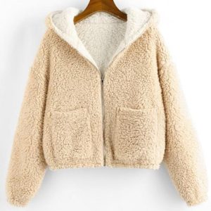 Reversible Hooded Pocket Drop Shoulder Teddy Coat