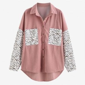 Leopard Insert Drop Shoulder Pocket High Low Shacket