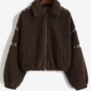 Tribal Tape Drop Shoulder Pocket Teddy Coat