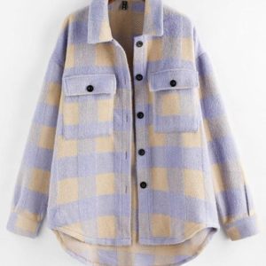 Plaid Wool Blend Flap Pocket Tunic Shacket