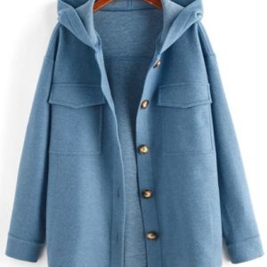 Hooded Cargo Pockets Wool Blend Coat
