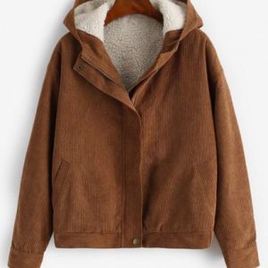 Teddy Lined Corduroy Zip Hooded Coat