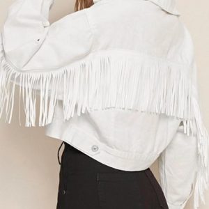 Button Up Fringed Back Denim Jacket