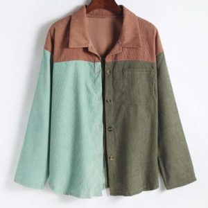 Patchwork Button Up Corduroy Blouse