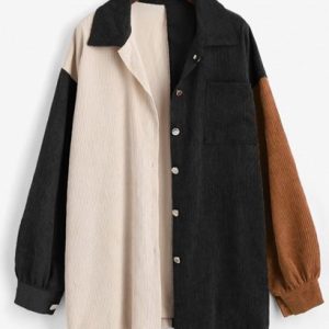 Boyish Colorblock Front Pocket Oversized Corduroy Shacket
