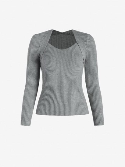 Faux Two Pieces Solid Color Knit Top - Image 2