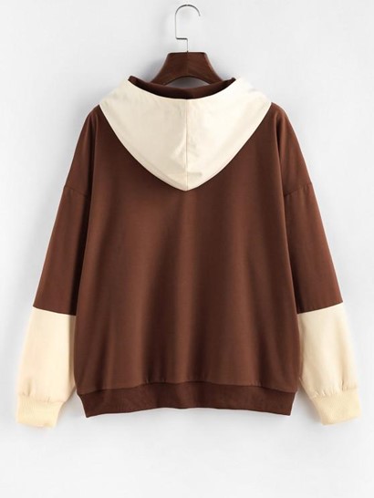 Drop Shoulder Colorblock Letter Print Hoodie - Image 2