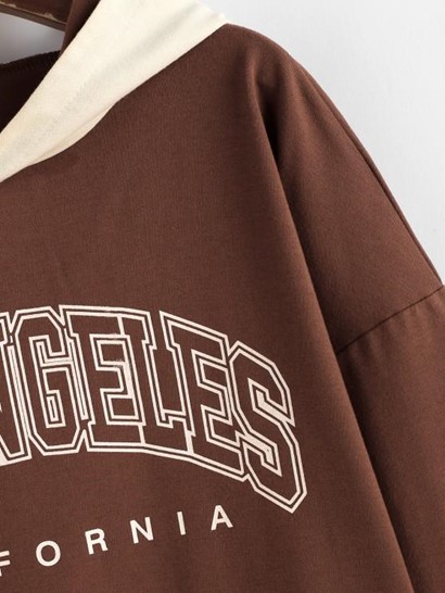 Drop Shoulder Colorblock Letter Print Hoodie - Image 3